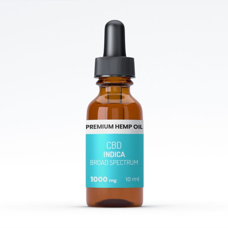 Olej CBD Raw Hemp Premium Indica o szerokim spektrum w butelce z pipetą 10 ml