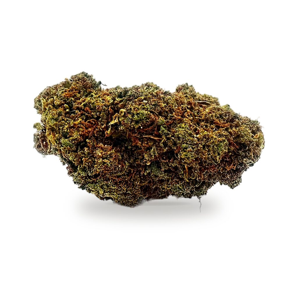 Berry Bomb CBD flower from Raw Hemp, dark green buds with pistils and trichomes