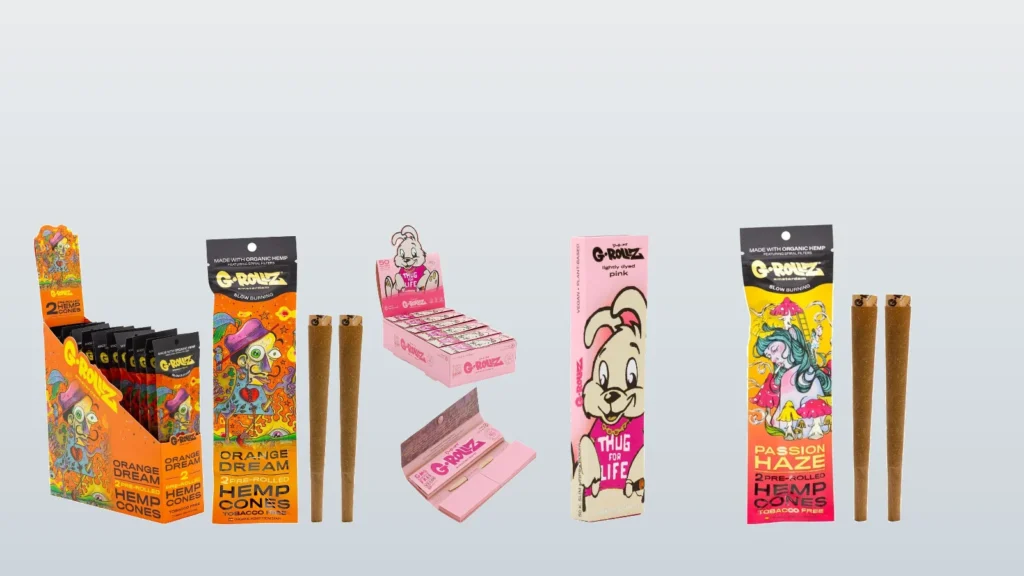 G-Rollz Cones Orange Dream, rosa Banksy Papers und Cones Passion Haze