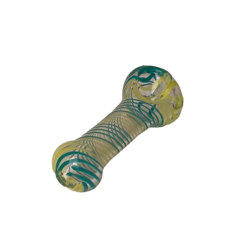 Hemper Mini Spoon glass pipe with green and yellow spiral stripes