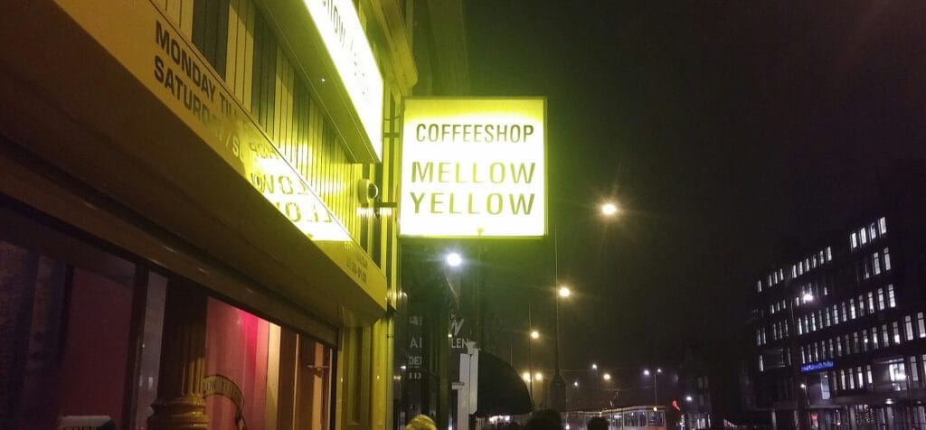 The sign of the Mellow Yellow coffeeshop in Amsterdam